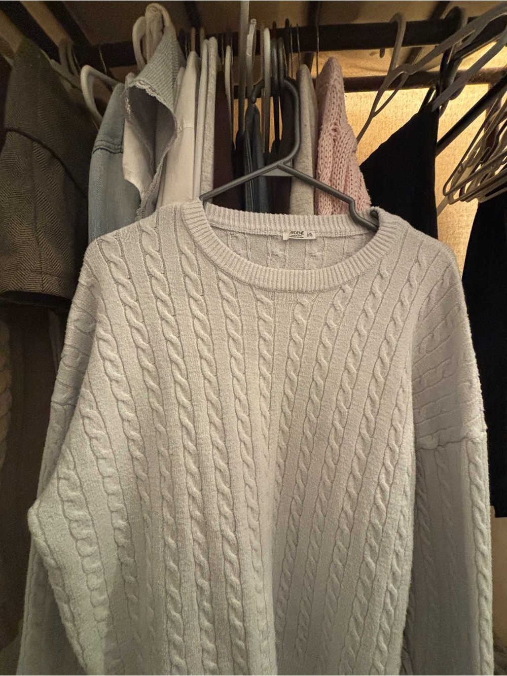 Cable Knit Crewneck Sweater - Light Gray